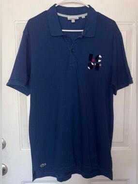 Lacoste LCST Lettering Petit Piqué Men’s Blue Polo Shirt size XL
